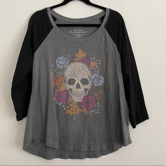 Torrid Floral Skull Baseball T-shirt